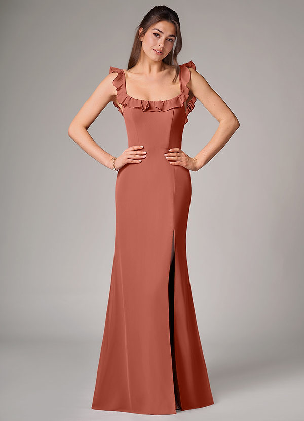 Azazie Callie Bridesmaid Dresses Clay Mermaid Side Slit Chiffon Convertible Dress image1