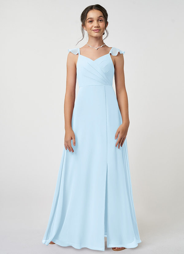 Azazie Amada Junior Sky Blue A-Line Ruched Chiffon Dress image1