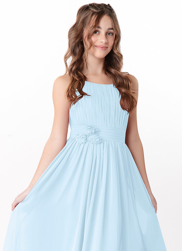 Azazie Astrid Junior Sky Blue A-Line Floral Chiffon Dress image1