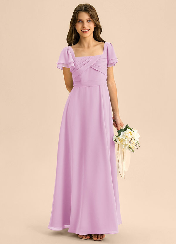 Azazie Azey Junior Candy Pink A-Line Ruched Chiffon Dress image1