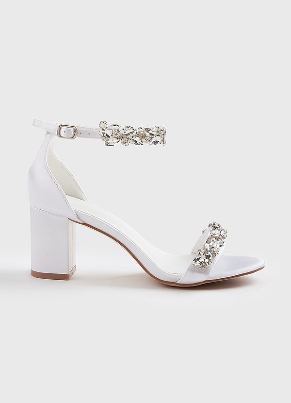 front Crystal Strap Satin Block Heel Sandals