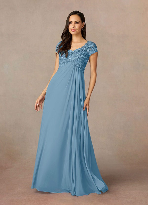 Azazie Macy Vestidos de Madre de la Novia Vestido de Azul Acero de Encaje de Corte En A con Encaje de lentejuelas image1
