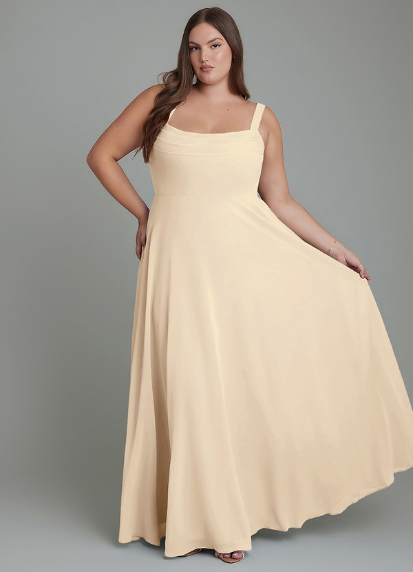 Azazie Shaude Bridesmaid Dresses Champagne A-Line Pleated Chiffon Dress image1
