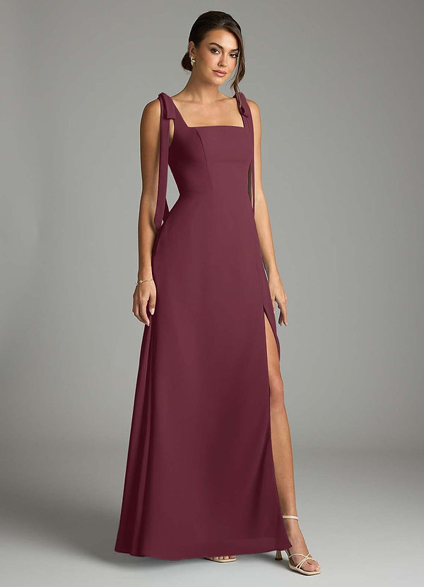 Azazie Debra Bridesmaid Dresses Cabernet A-Line with Pockets Chiffon Convertible Dress image1