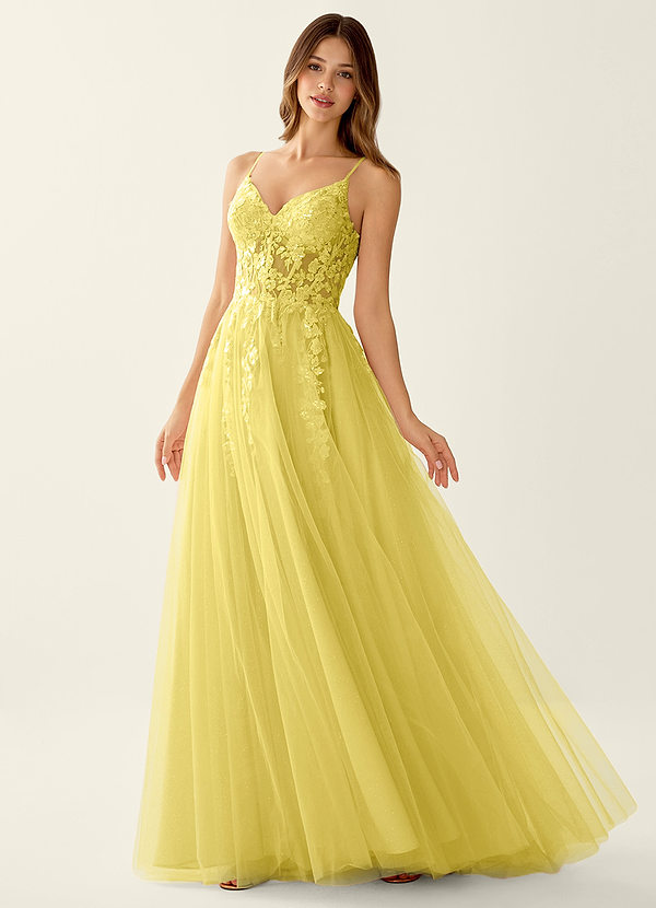 Mayami Yellow Lace Sequin Embroidery Tulle Prom Dress image1