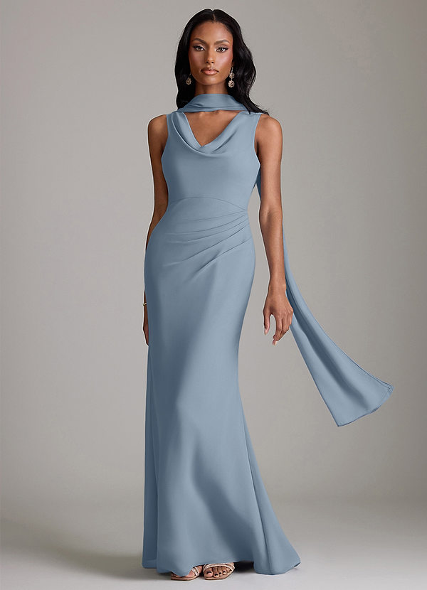 Azazie Linelle Bridesmaid Dresses Dusty Blue Mermaid Pleated Chiffon Dress image1