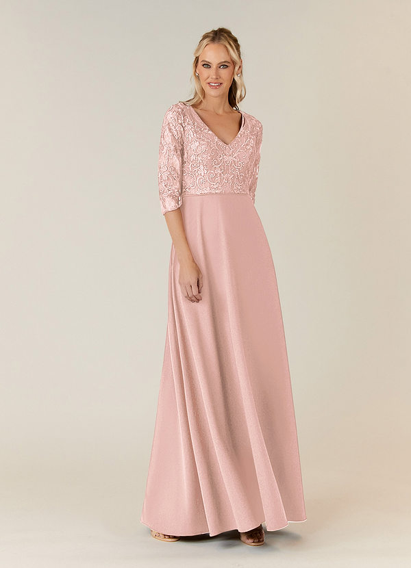 Lace Bodice Off-Shoulder Floor-Length Gown Dusty Rose