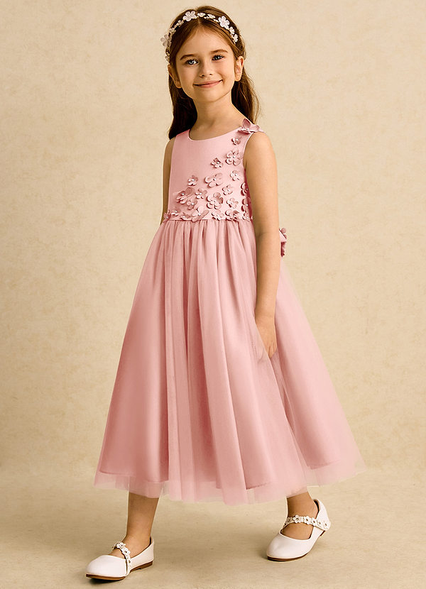 Azazie Malva Vestidos de Niña de Flores Vestido de Rosetón de Tul de Princesa con Lazo image1