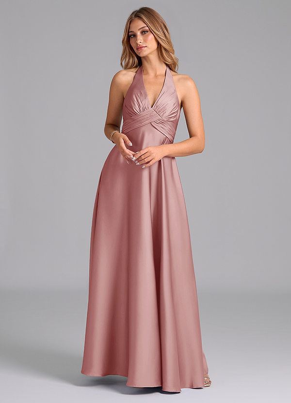 Azazie Tessie Brudtärneklänningar Klä av A-Linje i Stretch Satin Plisserad Dammig Ros image1