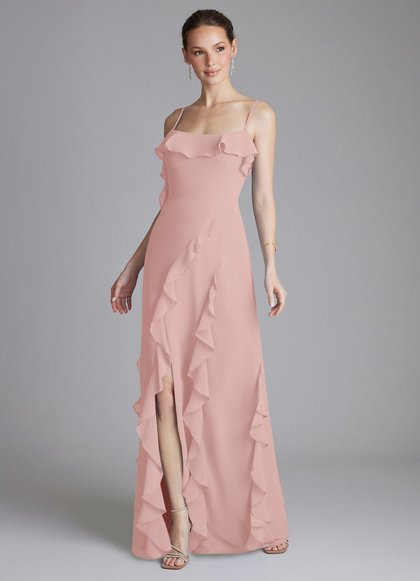 Azazie Malia Bridesmaid Dresses Powder Pink Sheath Ruched Chiffon Dress image1