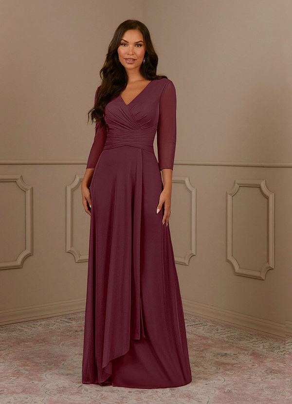 Azazie Annetta Abiti da Mamma Sposa Abito A-Line in Maglia Plissettao con Scollo a V Cabernet image1
