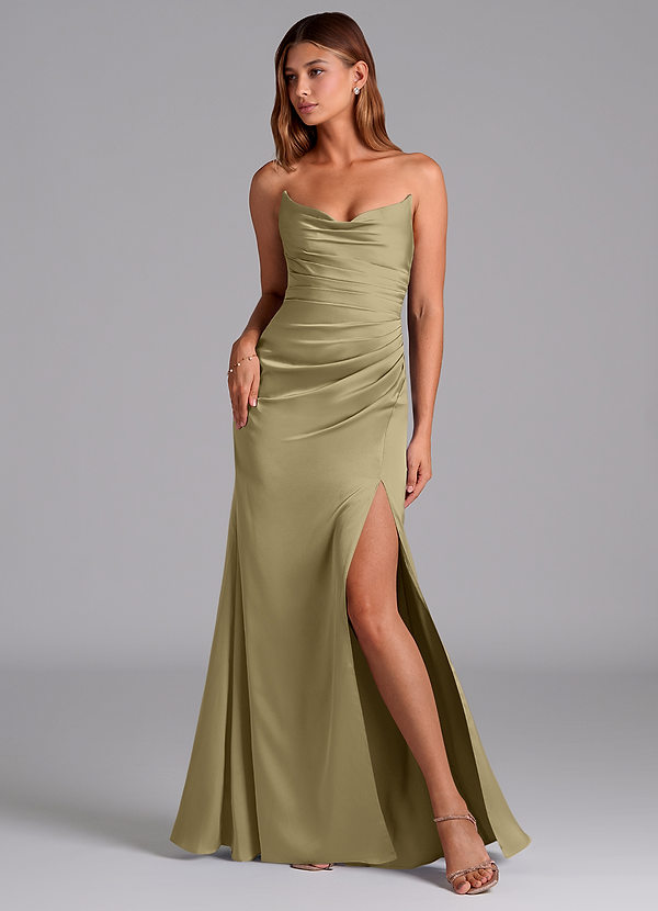 Azazie Claudelle Suknie dla druhen Syrena Bez ramiączek Satyna elastyczna Do ziemi Sukienka image1