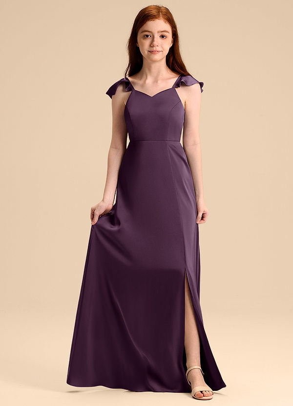 Azazie Everett Junior Klä av A-Line i Stretch Satin Rosett image1