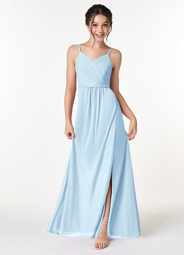 Azazie Luxy Junior Sky Blue Pleated Mesh Dress image1