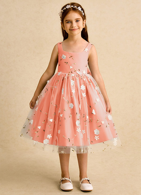 Azazie Bean Bloemenmeisjes Jurken Baljurk Jurk van Tule Mouwloos Zonsondergang image1