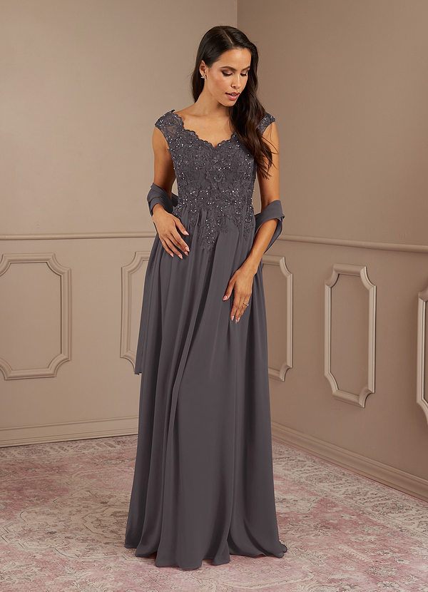 Azazie Amethyst Mother of the Brides Dresses Steel Grey A-Line V-Neck Sequins Chiffon Dress image1