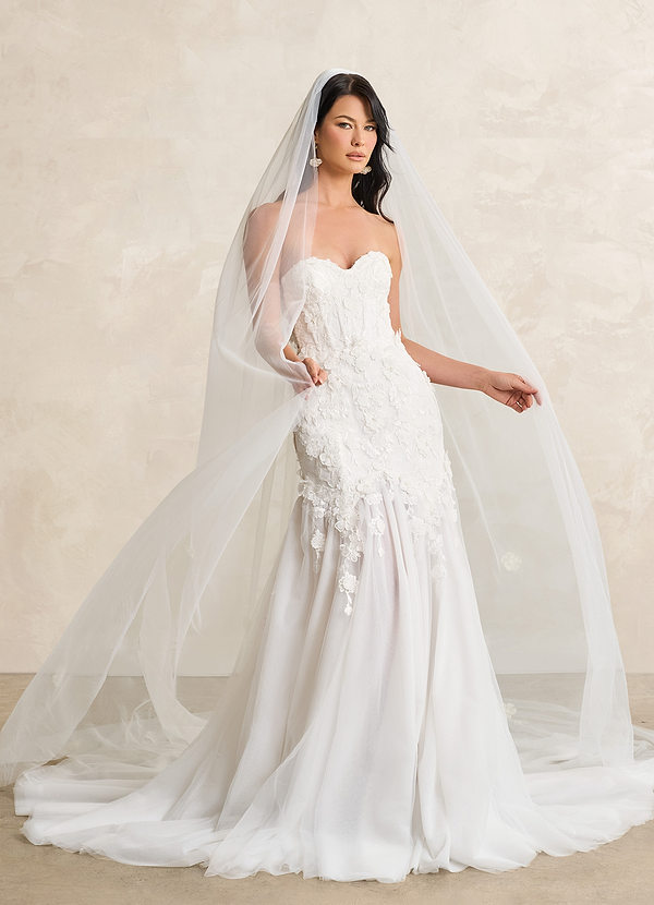 Azazie Priscilla Wedding Dresses Diamond White Nude Mermaid Lace Tulle Dress image1