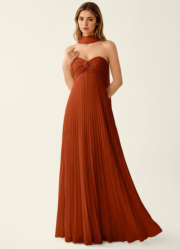 Clementine Paprika Chiffon 3D Flowers A-line Prom Dress image1