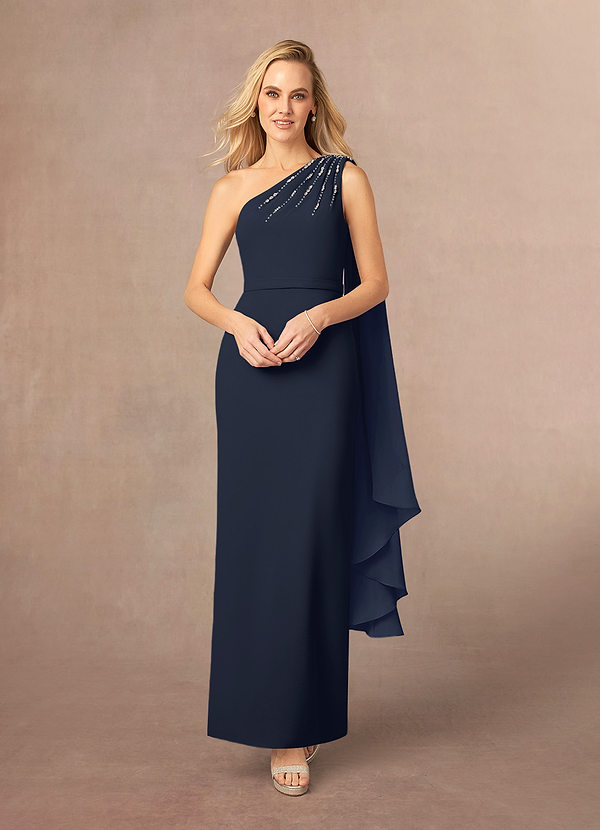 Azazie Gianna Mother of the Brides Dresses Dark Navy One Shoulder Stretch Crepe Dress image1