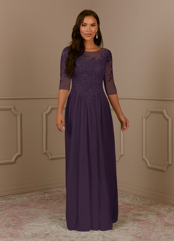 Azazie Harriet Vestidos de Madre de la Novia Vestido de Ciruela de Malla de Corte En A con Encaje image1