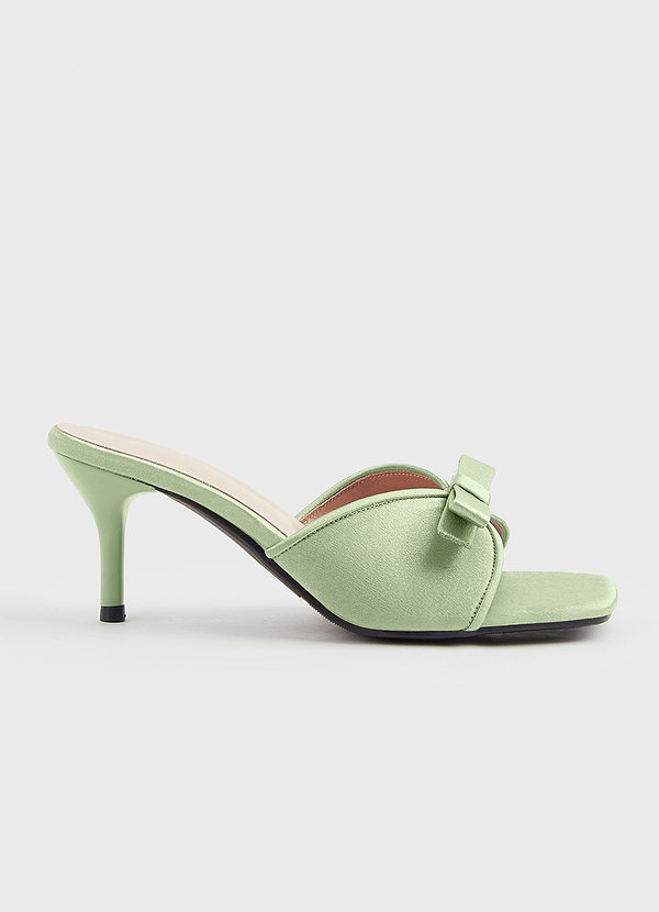 front Matching Color Metallic Satin Bow Kitten Heels