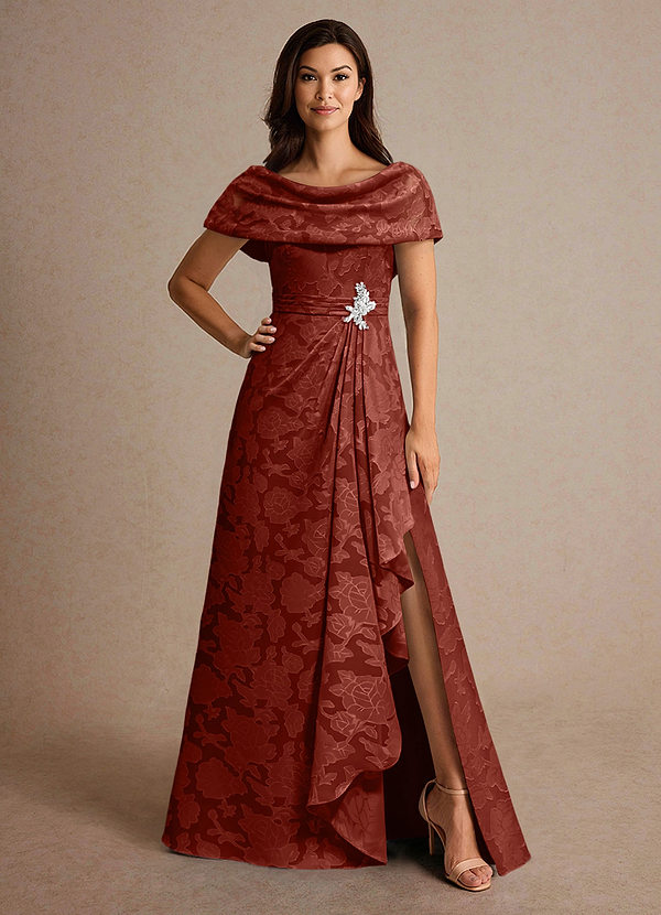 Azazie Branford Vestidos de Madre de la Novia Vestido de Terracota de Devorado Floral de Corte En A con Plisado image1
