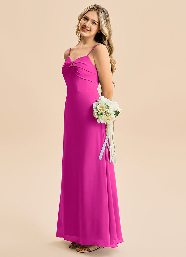 Azazie Jordyn Junior Vestido de Fucsia de Gasa de Corte en A con Escote de Corazón image1