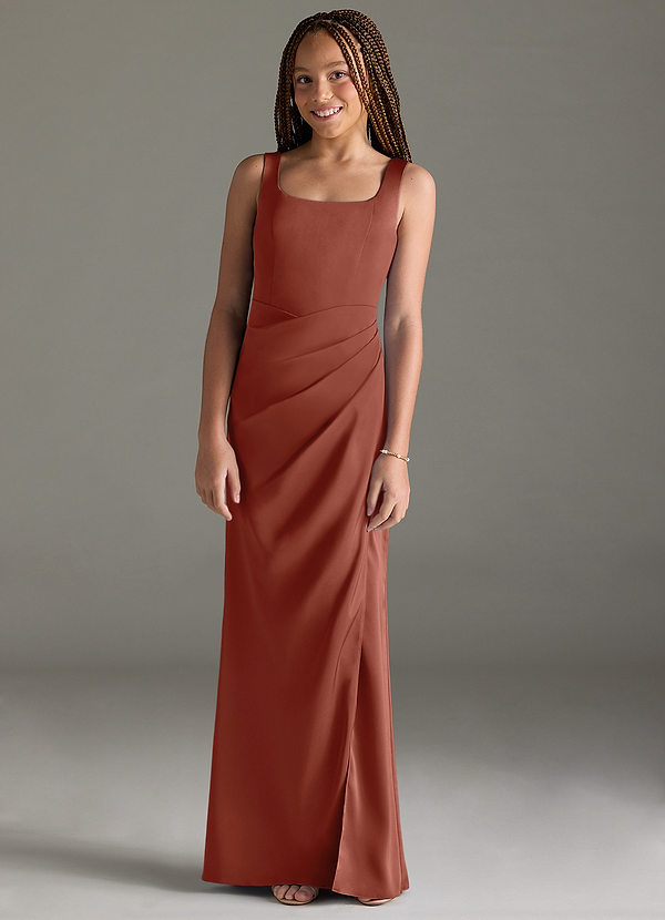Azazie Mero Junior Auburn Mermaid Pleated Stretch Satin Dress image1
