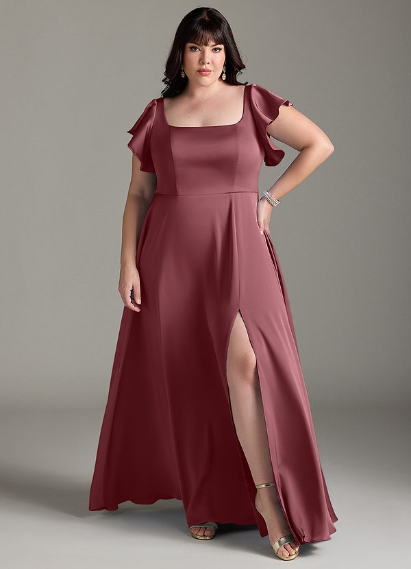 Azazie Bondi Brautjungfernkleider A-Linie Schleifen Stretch-Satin Kleid Wüstenrose image1