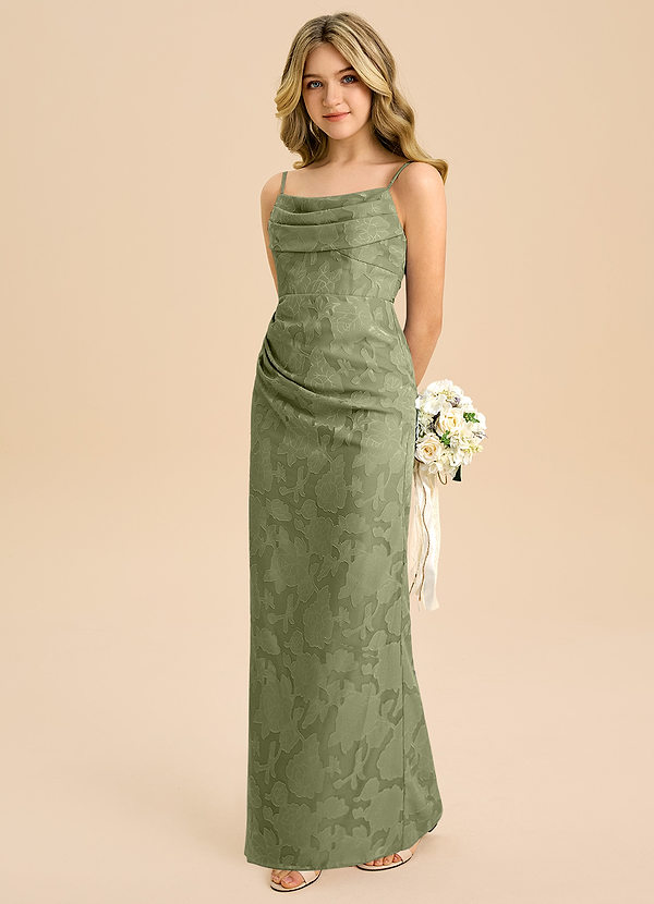 Azazie Mai Junior Vestido Pistache de Esgotamento Floral de Bainha com Plissado image1