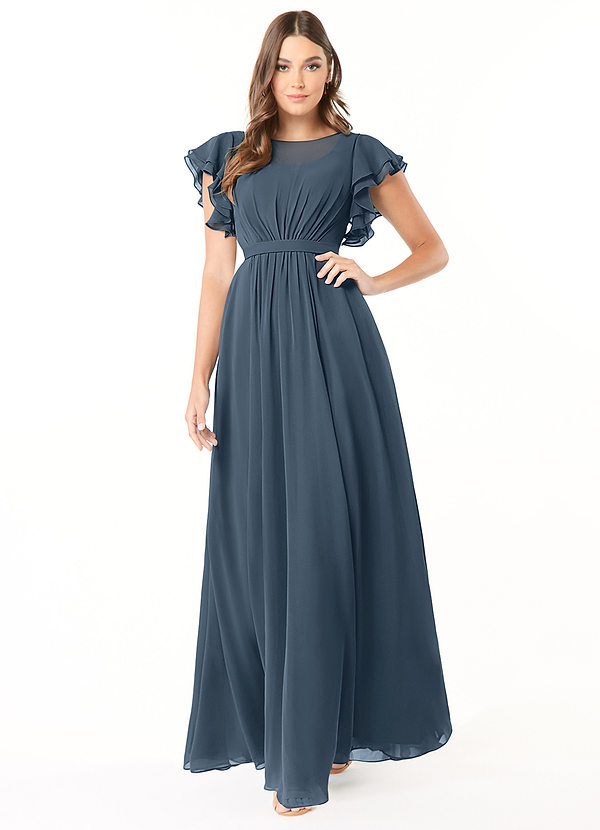 Azazie Daphne Modest Bridesmaid Dresses A-Line Ruffled Chiffon Floor-Length Dress image1