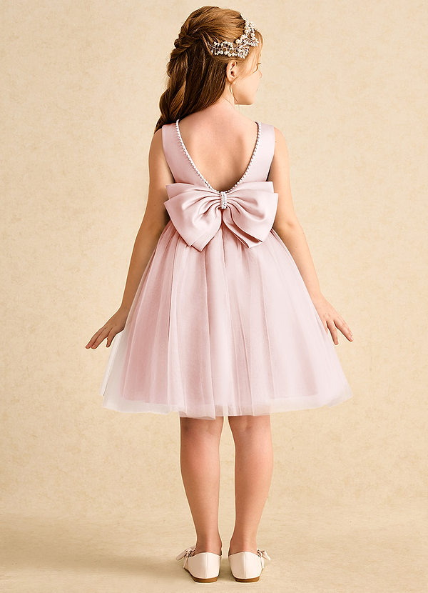 Azazie Jani Flower Girl Dresses Vestir Rosa Corado de Tule de Linha A com Arco image1