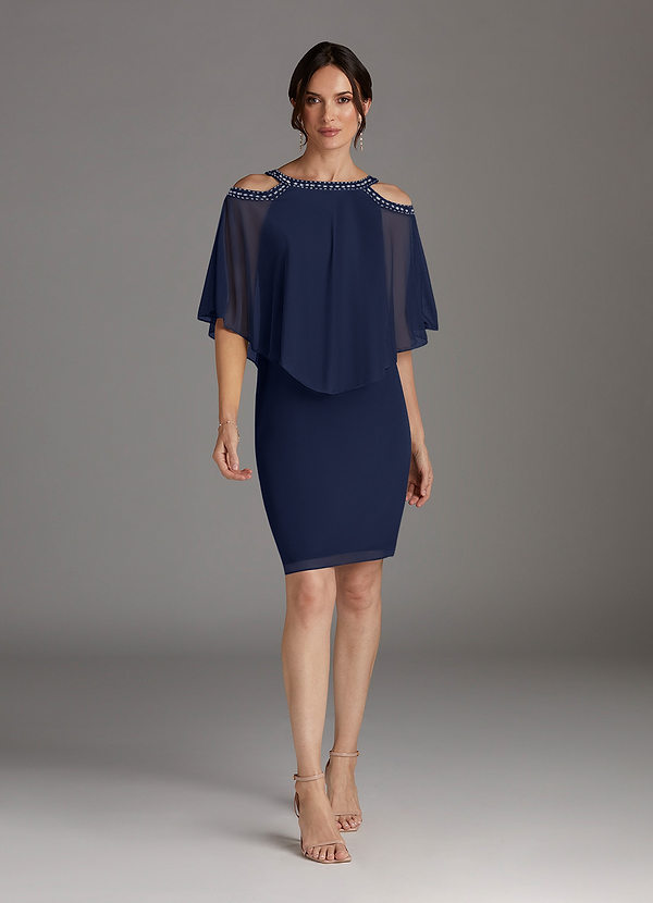 Azazie Junibee Mother of the Brides Dresses Dark Navy Sheath Sequins Mesh Dress image1