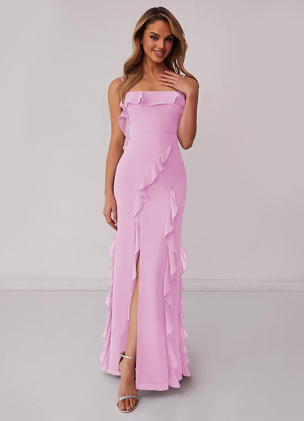 Barbie ♥ Azazie Brautjungfernkleider Chiffon-Rüschen-Säulenkleid mit Beinschlitz image1