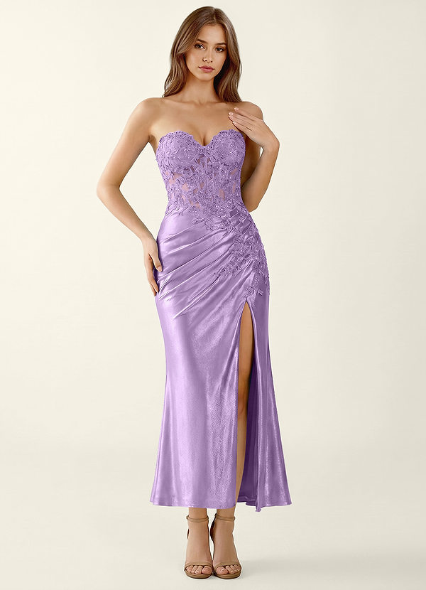 Bianca Lavande Robe longue sirène corset en satin stretch image1