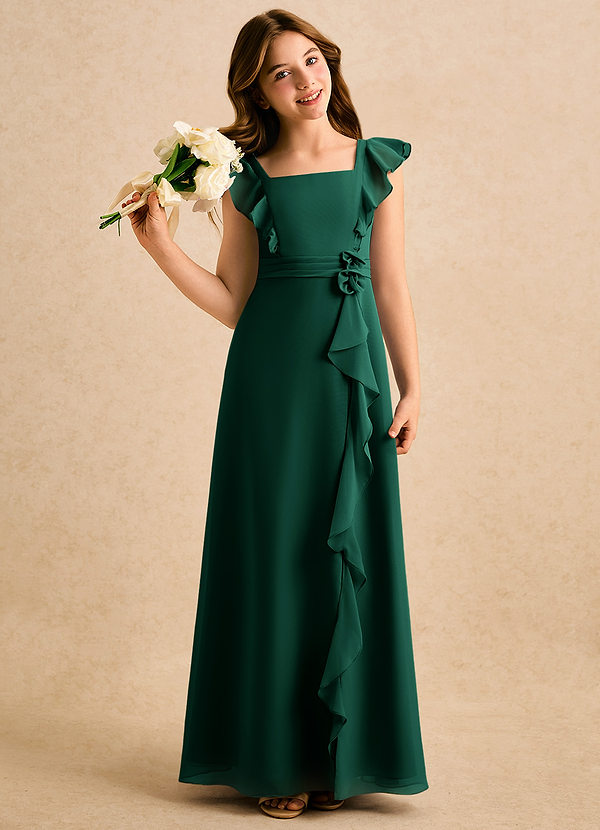 Azazie Soso Girls Formal Vestidos de Niña de Flores Vestido de Esmeralda de Gasa de Corte en A con Plisado image1