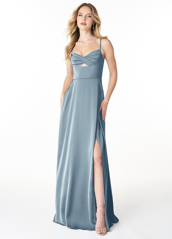Azazie Aylen Bridesmaid Dresses A-Line Spaghetti Straps Keyhole Stretch Satin Floor-Length Dress image1