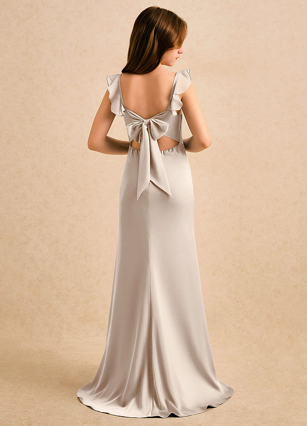 Azazie Novalie Girls Formal Sukienki dla dziewczynek sypiących kwiaty Syrena Ukłon Satyna elastyczna Długość podłogi Sukienka image1