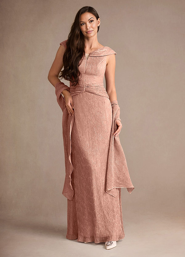 Azazie Warren Mother of the Brides Dresses Rose Gold A-Line Pleated Metallic Mesh Dress image1