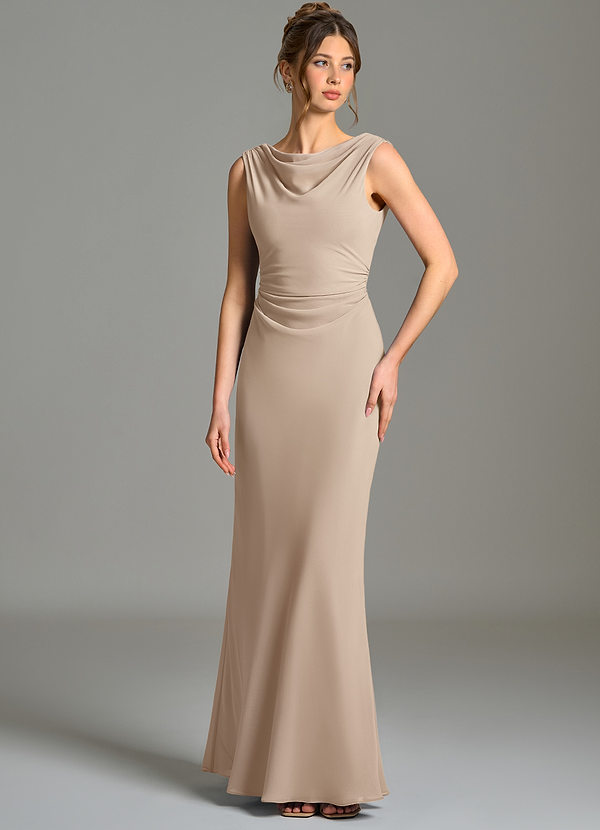 Azazie Kieryn Bridesmaid Dresses Taupe Mermaid Pleated Chiffon Dress image1