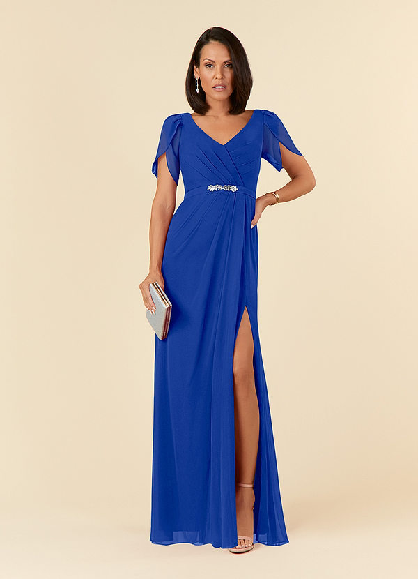 Azazie Marianne Mother of the Brides Dresses Royal Blue Sheath V-Neck Pleated Chiffon Dress image1