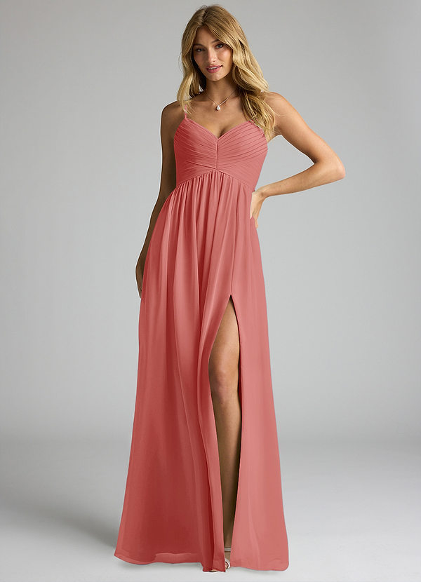 Azazie Alia Bridesmaid Dresses Antique Rose A-Line Pleated Chiffon Dress image1