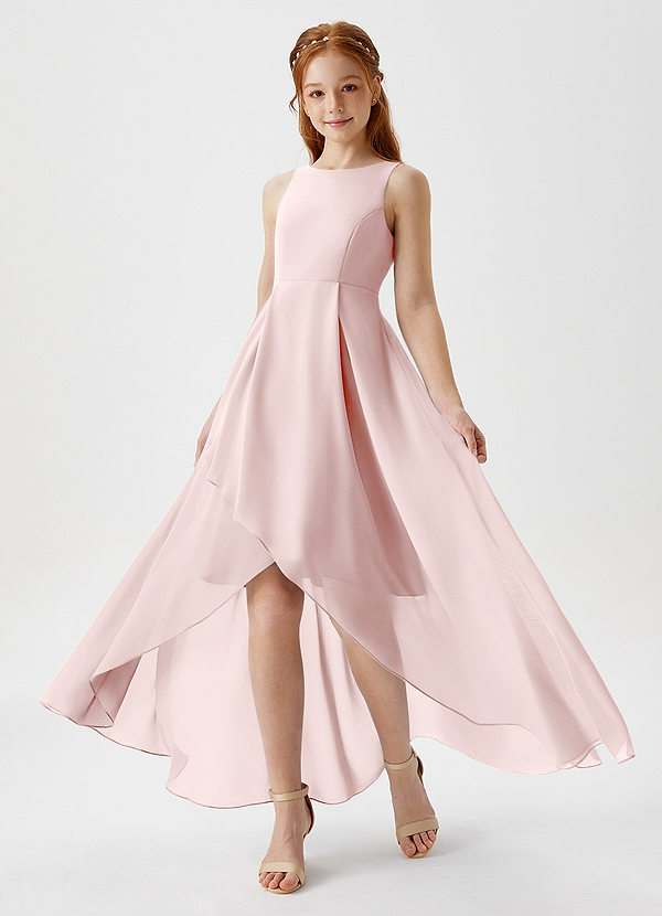 Azazie Lizette Junior Blushing Pink A-Line Pleated Chiffon Dress image1