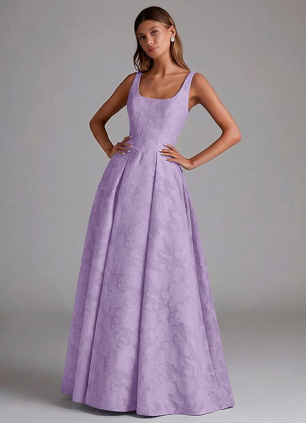 Azazie Amalie Vestidos Dama de Honor Vestido de Lila de Devorado Floral de Corte en A con Plisado image1