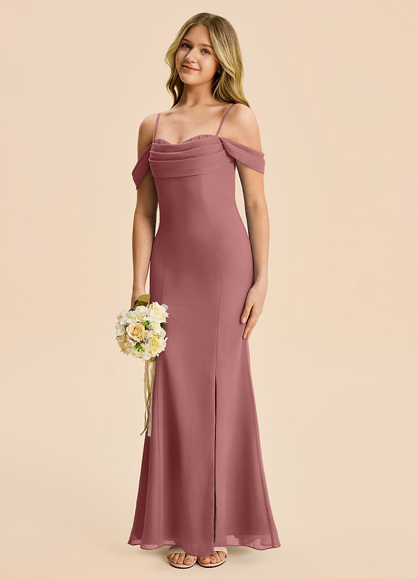 Azazie Nira Junior Desert Rose Mermaid Ruched Chiffon Dress image1