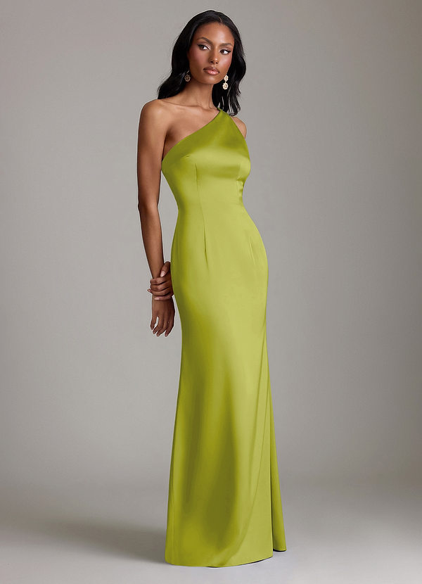 Azazie Voni Bridesmaid Dresses Lemongrass Mermaid One Shoulder Stretch Satin Dress image1