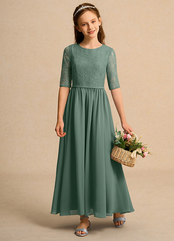 Azazie Pippin Junior Formal Vestidos de Niña de Flores Vestido de Eucalipto de Encaje de Corte En A image1