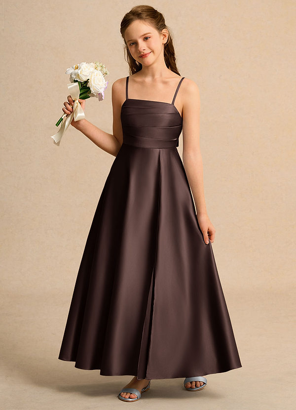 Azazie Pebbles Girls Formal Flower Girl Dresses Ganache A-Line Pleated Matte Satin Dress image1