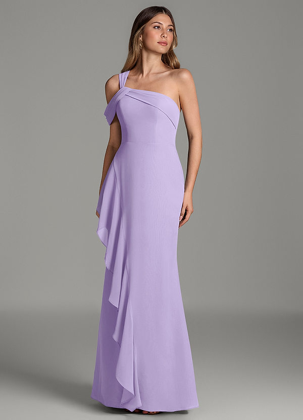 Azazie Ashlynn Robes de demoiselle d'honneur Robe Sirène en Mousseline de soie Épaules dénudées Lilas image1