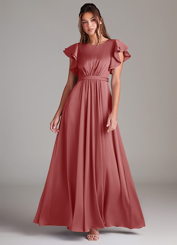 Azazie Daphne Enkla brudtärneklänningar Klä A-Linje Rynkad Golvlängd Stretch Satin image1